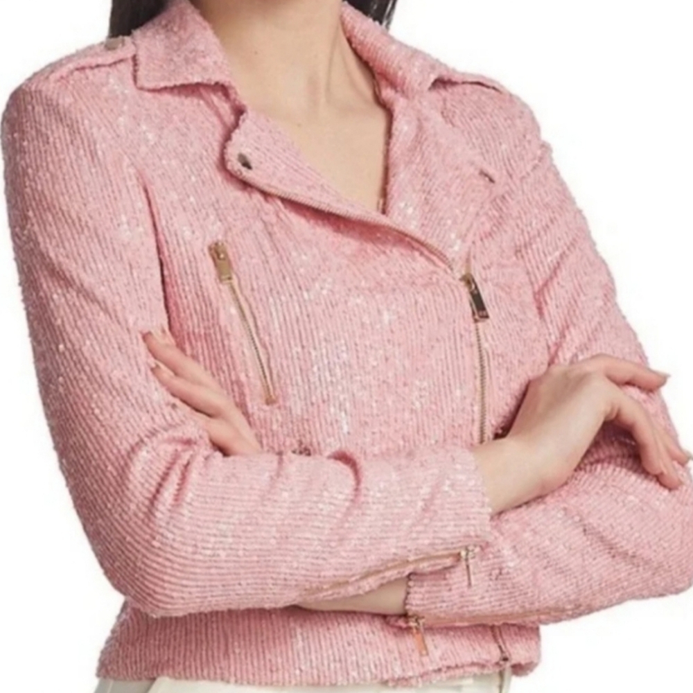 Generation Love Pink Sequin Moto Jacket Size XS